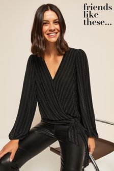 Friends Like These Black Long Sleeve Jersey Sparkle Wrap Top (Q21281) | €21