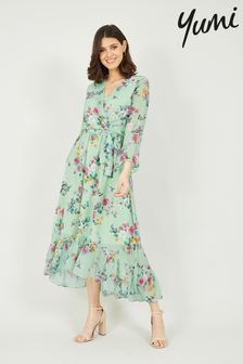Yumi Green Floral Wrap V-Neck Dress (Q21375) | €38