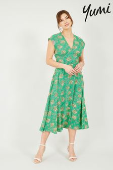 Yumi Green Floral A-Line Midi Dress (Q21378) | €27