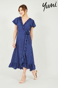 Yumi Blue Polka dot Frill Wrap Dress (Q21382) | €29
