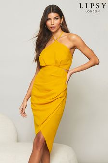 Lipsy Yellow Halter Cut Out Bodycon Dress (Q21391) | DKK340