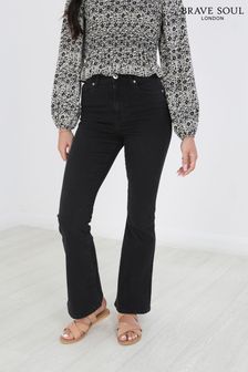 Brave Soul Black Plain Colour Denim High Waisted Flared Jeans (Q22069) | $58
