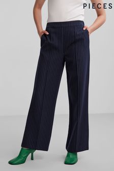 PIECES Blue Pinstripe Wide Leg Stretch Tailored Trousers (Q22247) | ₪ 201