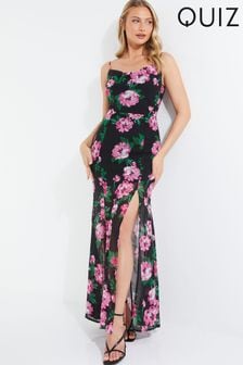 Quiz Black & Pink Floral Chiffon Maxi Dress with Cowl Neck (Q22262) | €29