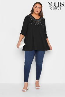 Yours Curve Black Star Stud Embellished Top (Q22308) | AED144