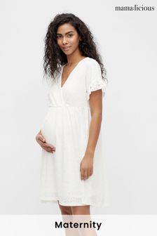 Mamalicious White Maternity Nursing Broderie Smock Dress (Q22426) | $83
