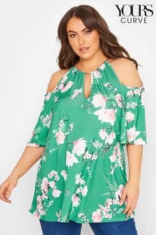 Yours Curve Green London Chain Cold Shoulder Floral Top (Q22502) | €21.50