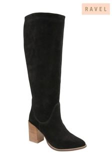 Ravel Black Leather Knee High Boots (Q22530) | €83