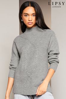 Lipsy Grey Contour High Neck Cable Knitted Jumper (Q22637) | 1,413 UAH
