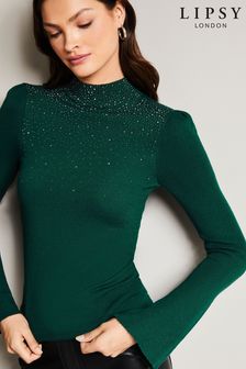 Lipsy Green Long Sleeve Glitter High Neck Knitted Jumper (Q22639) | €11.50