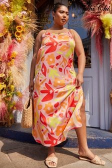 Chi Chi London Pink Orange & Yellow Curve Abstract Print Midi Slip Dress (Q22903) | 165 zł