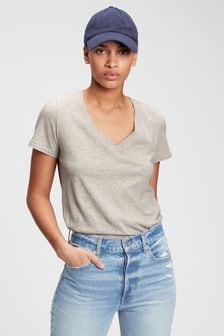 Gris - Gap Cotton Vintage Short Sleeve V Neck T-shirt (Q23125) | €21