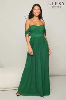 Lipsy Green Bridesmaid Drape Bust Maxi Dress (Q23346) | 40,730 Ft