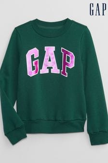 Grün - Gap Langärmeliges Rundhals-Sweatshirt mit Logo in Metallic (4-13yrs) (Q23361) | 28 €