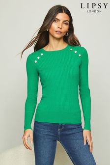 Vert - Lipsy Knitted Pointelle Military Button Jumper (Q23409) | €32