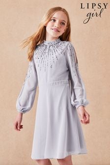 Lipsy Grey Long Sleeve Sequin Occasion Dress (Q23416) | €42.50 - €48