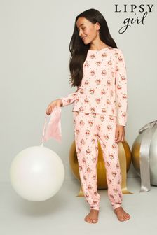 Lipsy Pink Reindeer Long Sleeve Christmas Pyjama Set (Q23428) | kr241 - kr322