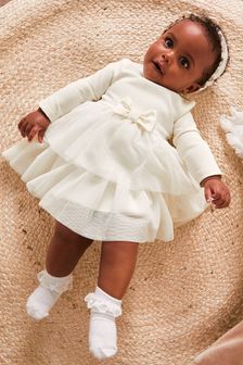 Lipsy White Baby Long Sleeve Tutu Dress (Q23431) | 15 BD - 16 BD