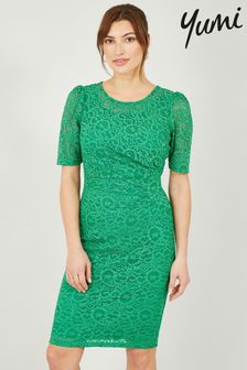 Yumi Green Ruched Lace Dress (Q23685) | 40 €