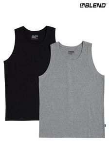 Blend Black Twin Pack Stretch Cotton Vest With Branded Tab (Q23724) | ₪ 57