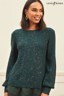 Love & Roses Green Sequin 2 in 1 Sequin Bow Back Jumper (Q23849) | €53