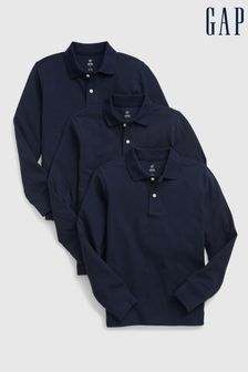 Gap Blue Organic Cotton 3 Pack Uniform Long Sleeve Polo Shirts (Q23997) | 59 €
