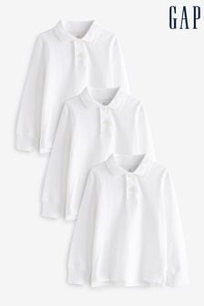 Alb - Set de 3 tricouri polo de uniformă cu mânecă lungă din bumbac organic Gap (Q24001) | 270 LEI