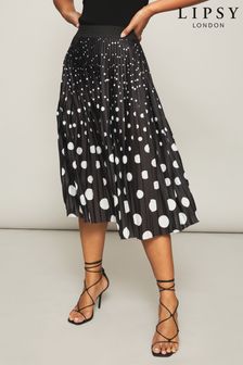 黑色圓點 - Lipsy及膝百褶裙 (Q24086) | HK$314