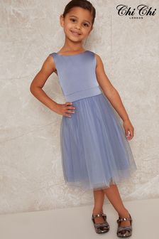 Chi Chi London Blue Satin Tulle Skirt Dress - Girls (Q24749) | 69 €