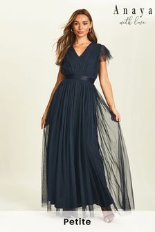 Anaya With Love Navy Petite Tulle Maxi Dress With Sash Belt (Q24867) | €31