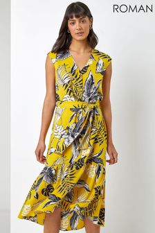 Roman Yellow Tropical Print Dipped Hem Dress (Q24902) | 54 €