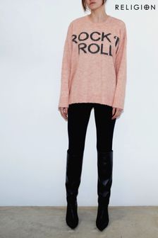 Religion Pink Slogan Jumper With Rock N Roll (Q24963) | 78 €