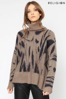 Braun - Religion Lush Polo-Pullover mit abstraktem Muster (Q24971) | 101 €