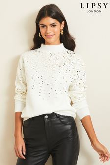Lipsy Ivory Scattered Sequin Knitted Jumper (Q25058) | €23