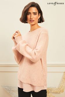 Love & Roses Blush Sequin 2 in 1 Sequin Bow Back Jumper (Q25130) | 54 €