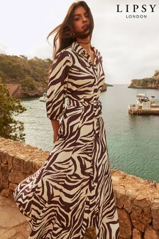 Lipsy Brown Zebra Regular Maxi Shirt Dress (Q25207) | CHF 67