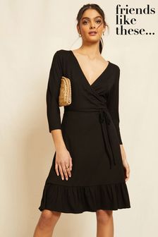 Friends Like These Neutral/Black Jersey Mini Wrap Dress (Q25602) | €13