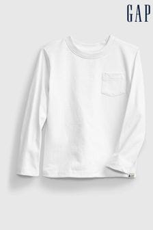 Weiß - Gap Langärmeliges Shirt mit Rundhalsausschnitt und Tasche (12 Monate bis 5 Jahre) (Q25835) | 9 €