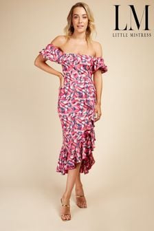 Little Mistress Pink Multi Brushstroke Print Bardot Midi Dress (Q25944) | 54 €