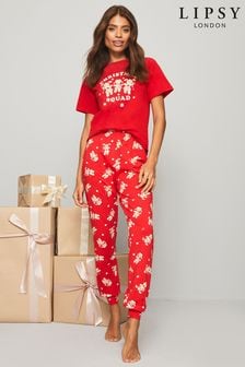 Vörös mézeskalács - Lipsy Jersey rövid ujjú karácsonyi pizsama szett (Q26061) | 11 850 Ft
