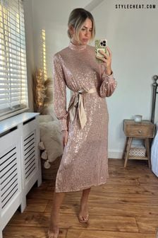 Style Cheat Gold High Neck Sequin Dress (Q26131) | €57