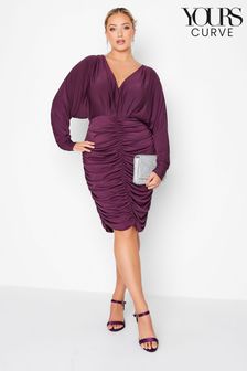 Yours Curve Black London Cape Sleeve Ruched Body Con Dress (Q26660) | €35