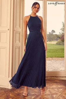 Love & Roses Navy Pleated Lace Insert Bridesmaid Maxi Dress (Q26672) | $138