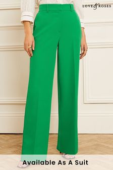 Zielony - Spodnie z wysokim stanem i szerokimi nogawkami Love & Roses, o dopasowanym kroju (Q26816) | 209 zł