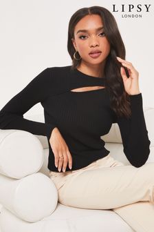 Lipsy Black Regular Knitted Black Cut Out Jumper (Q26825) | CHF 44