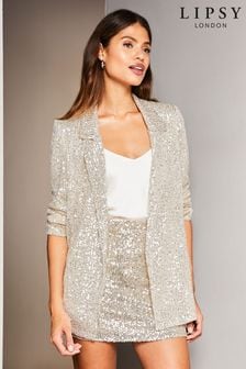 Lipsy Silver Sequin Relaxed Longline Tailored Blazer (Q26849) | INR 6,934