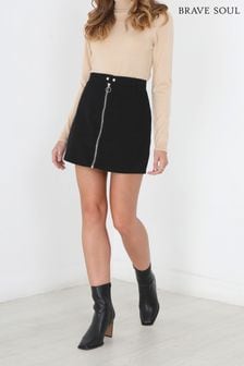 Brave Soul Black Corduroy Zip Through High Waisted Mini Skirt (Q26875) | €15