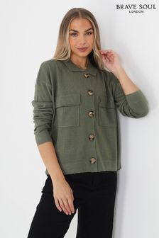 Brave Soul Green Polo Collar Detail Button Up Fine Knit Cardigan (Q26884) | 38 €