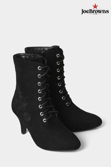 Joe Browns Black Floral Embroidered Heeled Lace Up Boots (Q26918) | €86
