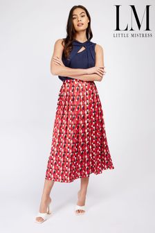 Little Mistress Red Geo Print Satin Pleated Midi Skirt (Q26934) | €75